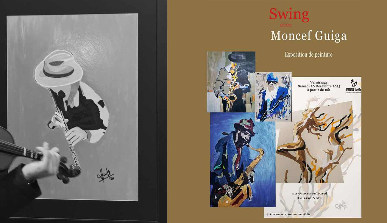 «Swing», exposition solo de Moncef Guiga à «Fausse Note» : Peinture...