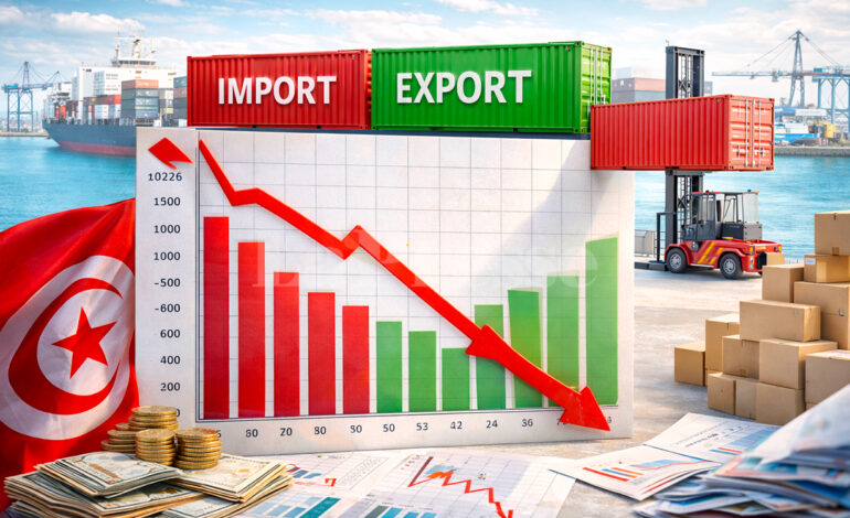 Tunisie : le déficit commercial se réduit à 2784 MD à fin février 2026